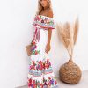 Off Shoulder Floral Digital Print Maxi Flared Plus Size Dress