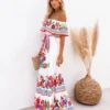 Off Shoulder Floral Digital Print Maxi Flared Plus Size Dress