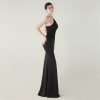 One-Shoulder Satin Pleated Slim-Fit Mermaid Evening Dress High Slit Party Wedding