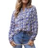Womens Floral Print V-Neck Long Sleeve Slim Office Blouse