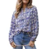 Womens Floral Print V-Neck Long Sleeve Slim Office Blouse
