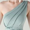 One-Shoulder Satin Pleated Slim-Fit Mermaid Evening Dress High Slit Party Wedding