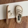 Women Sandals Toe-Covered Slides Hollow Out Belt Buckle Suede Flat Rubber Sole
