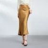 Gold Jacquard Acetate Mermaid Long Skirt High Waist Silky Bodycon Lady