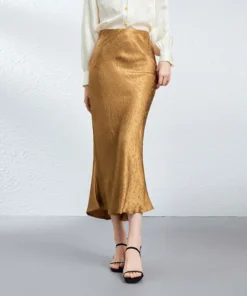 Gold Jacquard Acetate Mermaid Long Skirt High Waist Silky Bodycon Lady