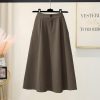 High Waist A-Line Midi Skirt Winter Solid Button Slimming