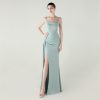 Satin Spaghetti Strap Slim Fit Mermaid Evening Dress High Slit Summer Party