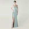 Satin Spaghetti Strap Slim Fit Mermaid Evening Dress High Slit Summer Party