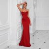 Solid Bandeau Backless High Waisted Swing Long Evening Dress Elegant