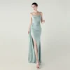 Satin Spaghetti Strap Slim Fit Mermaid Evening Dress High Slit Summer Party