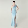 One-Shoulder Satin Pleated Slim-Fit Mermaid Evening Dress High Slit Party Wedding
