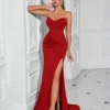 Solid Bandeau Backless High Waisted Swing Long Evening Dress Elegant