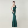 One-Shoulder Satin Pleated Slim-Fit Mermaid Evening Dress High Slit Party Wedding