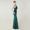 One-Shoulder Satin Pleated Slim-Fit Mermaid Evening Dress High Slit Party Wedding