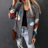 Womens Street Style Western Print Corduroy Loose Mid-Long Shirt Jacket