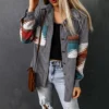 Womens Street Style Western Print Corduroy Loose Mid-Long Shirt Jacket