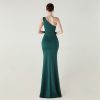 One-Shoulder Satin Pleated Slim-Fit Mermaid Evening Dress High Slit Party Wedding