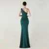 One-Shoulder Satin Pleated Slim-Fit Mermaid Evening Dress High Slit Party Wedding