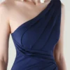 One-Shoulder Satin Pleated Slim-Fit Mermaid Evening Dress High Slit Party Wedding