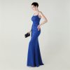 Satin Spaghetti Strap Slim Fit Mermaid Evening Dress High Slit Summer Party