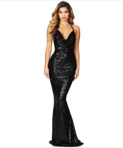Sequin Halter Backless Mermaid Evening Sleeveless Long Dress