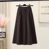 High Waist A-Line Midi Skirt Winter Solid Button Slimming