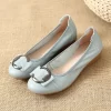 Womens Genuine Leather Flat Casual Mom Shoes Bowknot Slip-On Plus Size Shoe