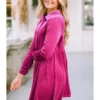 Womens Elegant Velvet Shirt Collar Long Sleeve High Waist Mini Dress