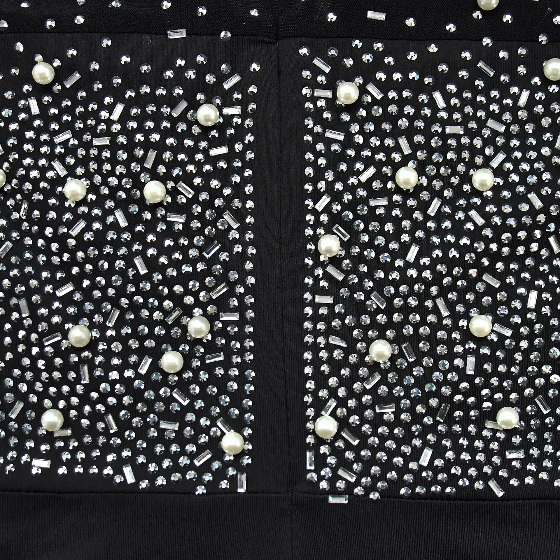 Womens Elegant Office Tulle Jumpsuit Rhinestone Long Sleeve Pants Black Apricot