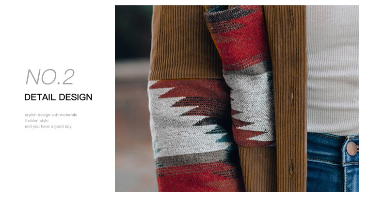 Womens Street Style Western Print Corduroy Loose Mid-Long Shirt Jacket