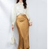 Gold Jacquard Acetate Mermaid Long Skirt High Waist Silky Bodycon Lady