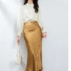 Gold Jacquard Acetate Mermaid Long Skirt High Waist Silky Bodycon Lady