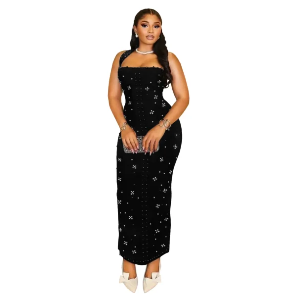 Halter Sleeveless Rhinestone Beaded Bodycon Maxi Dress