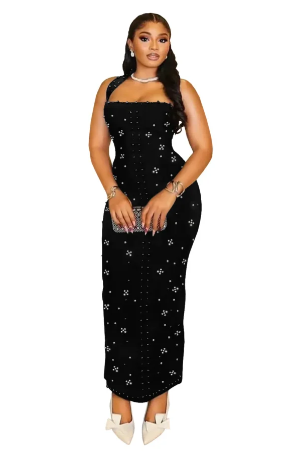 Halter Sleeveless Rhinestone Beaded Bodycon Maxi Dress