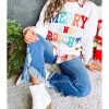 Womens Casual Loose Crew Neck Sweatshirt Colorful Letter Applique Contrast Long Sleeve
