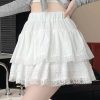 Womens French Tiered Mini Skirt High Waist Lace Ruffle