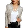 Spring Womens Sequin Block Stand Collar Short Slim Zip Casual Jacket