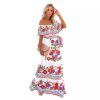 Off Shoulder Floral Digital Print Maxi Flared Plus Size Dress
