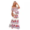 Off Shoulder Floral Digital Print Maxi Flared Plus Size Dress