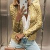 Spring Womens Sequin Block Stand Collar Short Slim Zip Casual Jacket