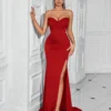Solid Bandeau Backless High Waisted Swing Long Evening Dress Elegant