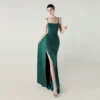 Satin Spaghetti Strap Slim Fit Mermaid Evening Dress High Slit Summer Party