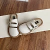Women Sandals Toe-Covered Slides Hollow Out Belt Buckle Suede Flat Rubber Sole