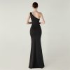 One-Shoulder Satin Pleated Slim-Fit Mermaid Evening Dress High Slit Party Wedding