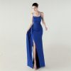 Satin Spaghetti Strap Slim Fit Mermaid Evening Dress High Slit Summer Party