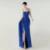 Satin Spaghetti Strap Slim Fit Mermaid Evening Dress High Slit Summer Party