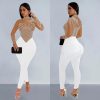 Womens Elegant Office Tulle Jumpsuit Rhinestone Long Sleeve Pants Black Apricot
