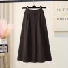 High Waist A-Line Midi Skirt Winter Solid Button Slimming