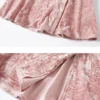 Pink Crushed Velvet High-Waisted Midi Bodycon Skirt Button Office Petite