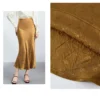 Gold Jacquard Acetate Mermaid Long Skirt High Waist Silky Bodycon Lady